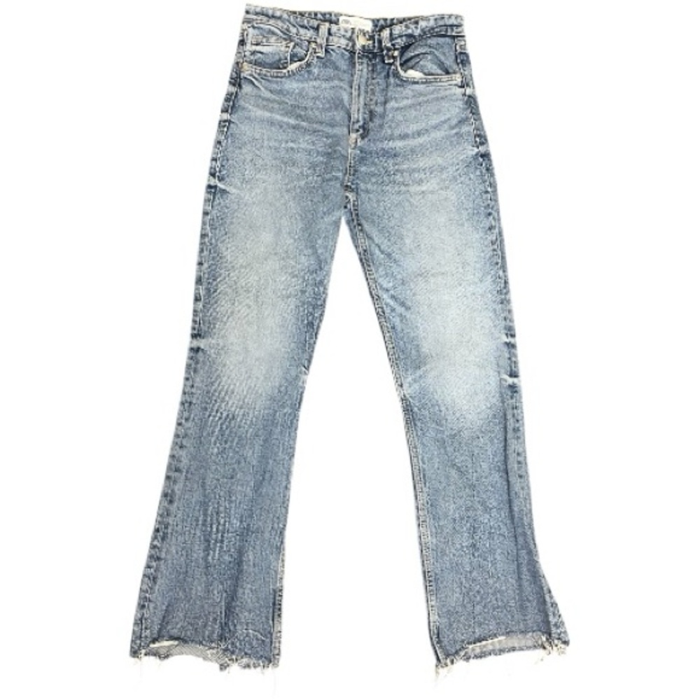 ZARA Grunge High Waist Raw Hem Distressed Straight Jeans 4